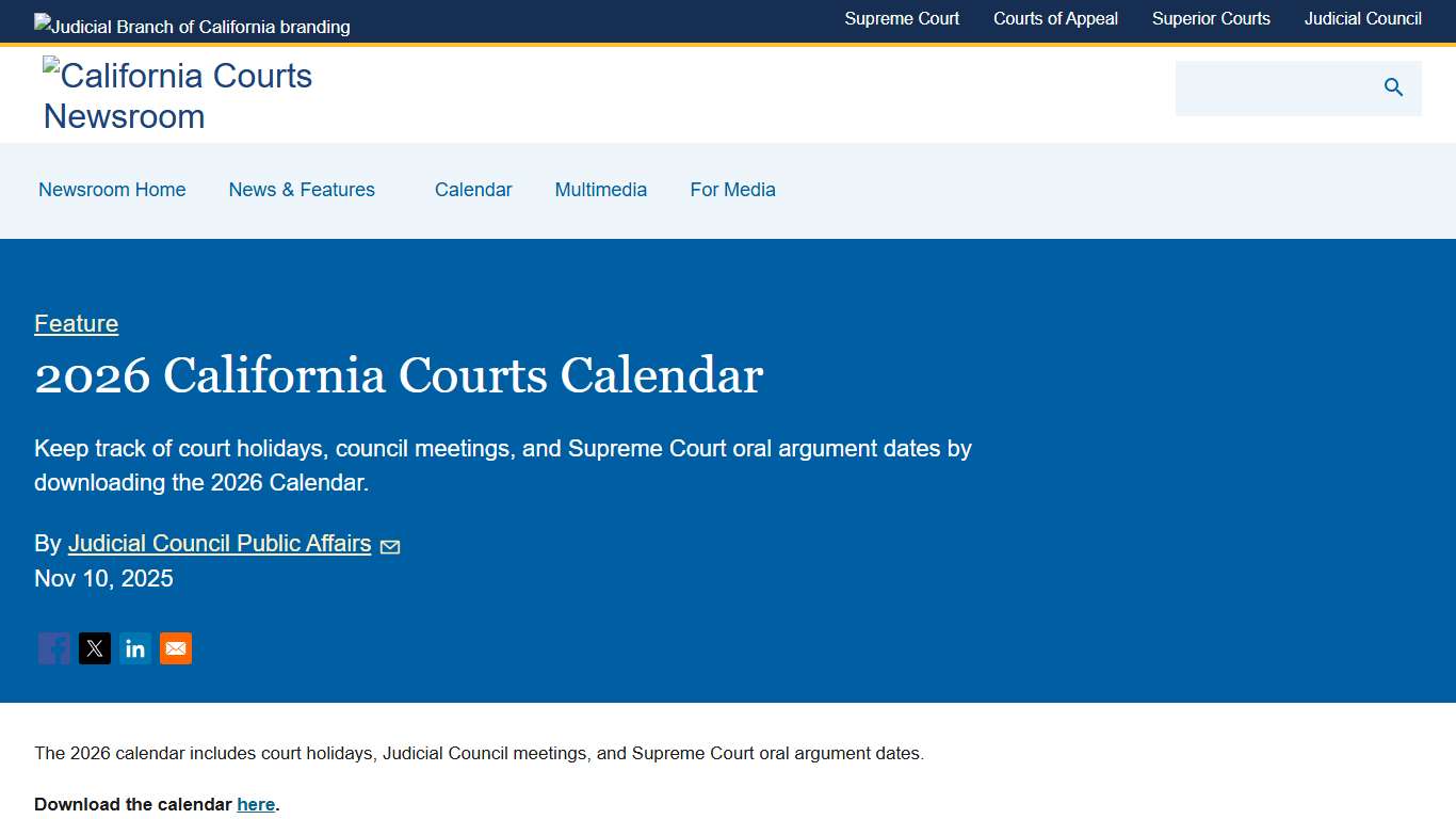 2026 California Courts Calendar California Courts Newsroom