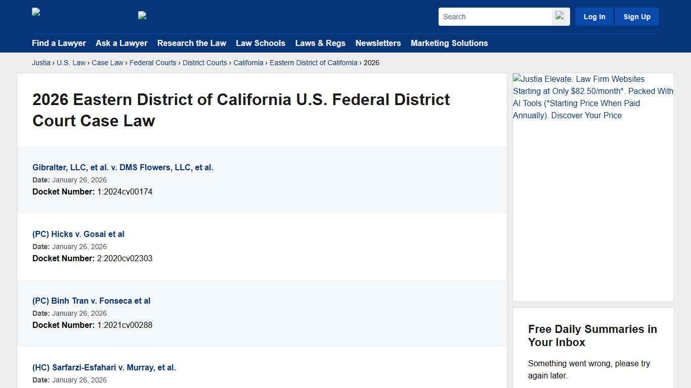 2026 Eastern District of California U.S. Federal District Court Case Law, Court Opinions & Decisions :: Justia