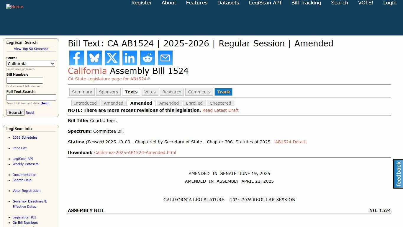 Bill Text: CA AB1524 2025-2026 Regular Session Amended LegiScan